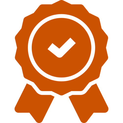 Orange award ribbon with check mark