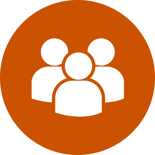 Group of people icon on orange circle
